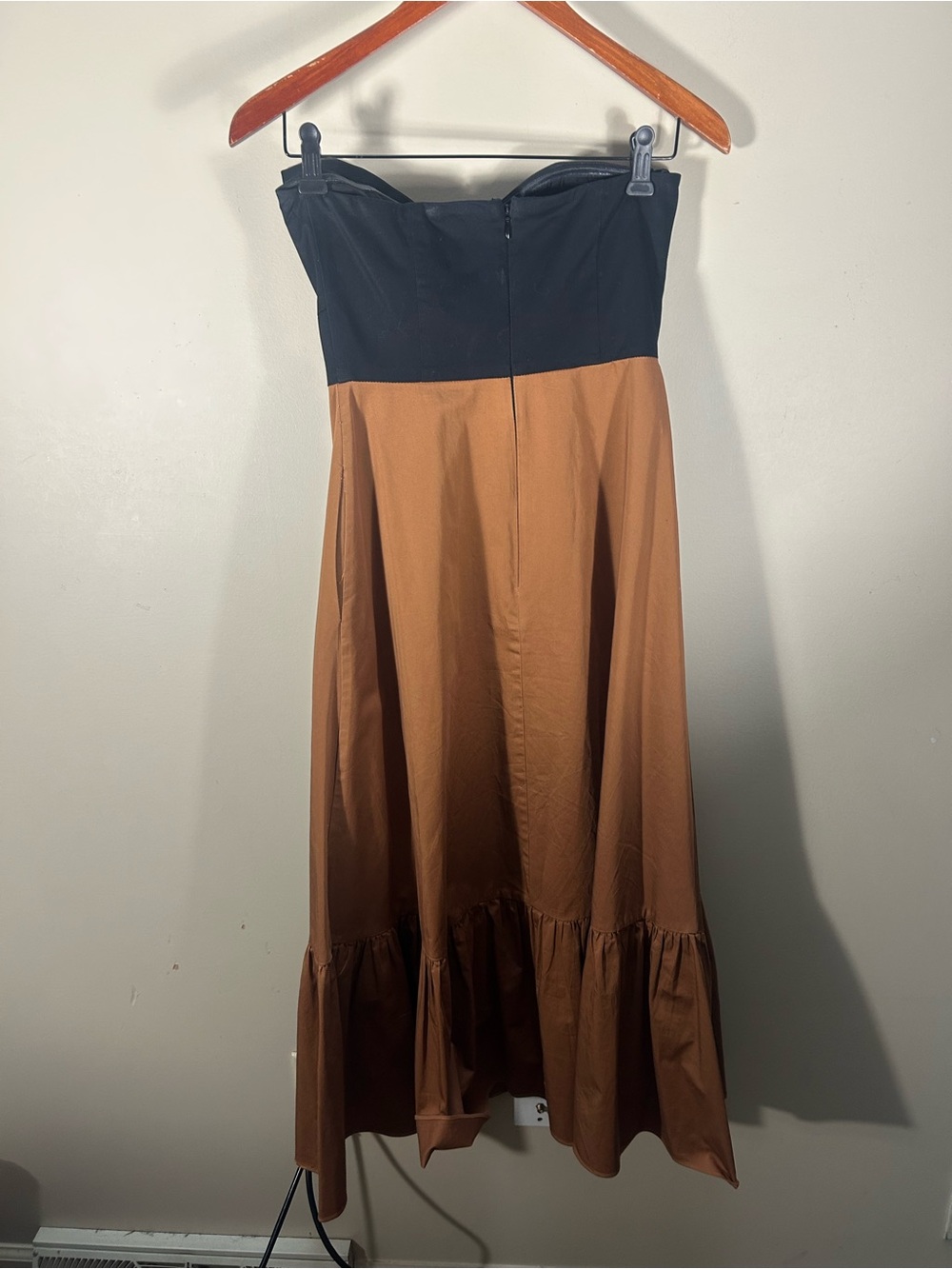 Anthropologie Hutch Bow Tie Strapless Colorblock Ruffle Hem Midi Dress Size 4 - Picture 5 of 10